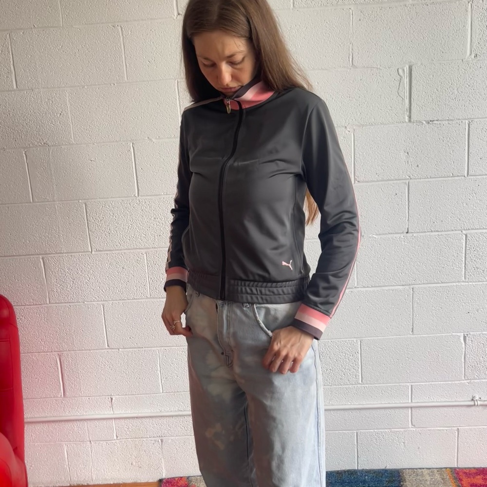 Puma Gray and Pink zip up Jacket Lightweight and sporty